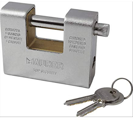 LUCCHETTO per SERRANDA CORAZZATO in acciaio cementato MAURER 60 mm 2 Chiavi