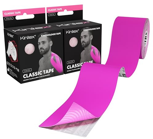 Kintex Kinesiologie Tape 2 Rollen 5 cm x 5 m, elastisch & wasserfest | Praktisches Set mit 2 Rollen Kinesiologietape für Sport und Physiotherapie - zur Unterstützung von Muskeln, Faszien