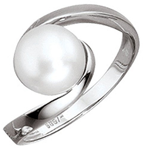 Jobo Damen-Ring aus 8 Karat 333 Weißgold mit großer Perle Größe 58