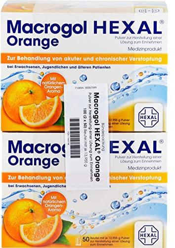 Macrogol HEXAL® Orange | 100 St | Wirksame Hilfe bei chronischer Verstopfung | Wirkt sanft | Angenehmes Orangen-Aroma