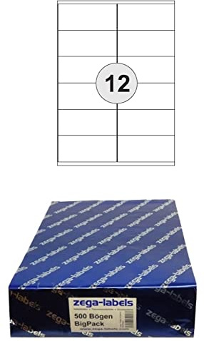 6.000 Etiketten 105 x 48 mm selbstklebend auf DIN A4 Bögen (2x6 Etiketten) - 500 Blatt Bigpack - Universell für Laser/Inkjet/Kopierer einsetzbar