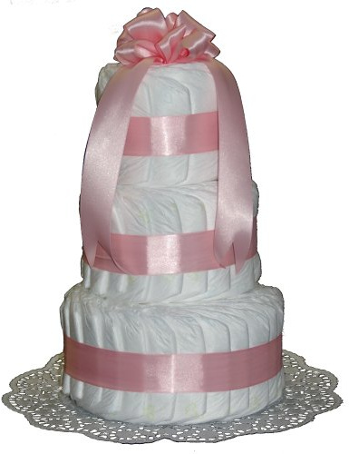 Gâteau de couches classique rose pour fille - Cadeau de naissance et de baptême - pyramide de couches - 3 étages