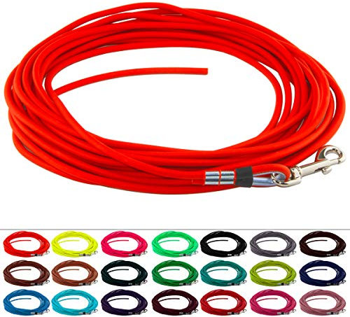 LENNIE Runde BioThane Schleppleine für Hunde von 15-25kg, Ø 6mm, 5m lang, ohne Handschlaufe, Neon-Orange