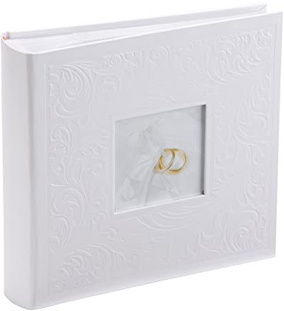 Kenro White Wedding Photo Album for 200 Photos 7x5 inch / 13x18cm with Photo Window on Cover Finely Embossed Filigree Cover with Memo Space Next to Each Photograph Gift for Marriage Celebration,