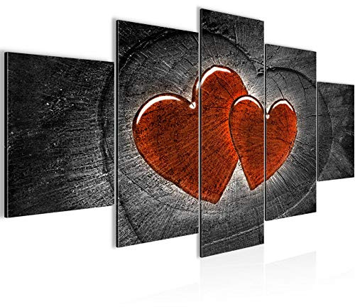 Runa Art - Bilder Herzen Holz 200 x 100 cm 5 Teilig XXL Wanddekoration Design Grau Rot 104151c