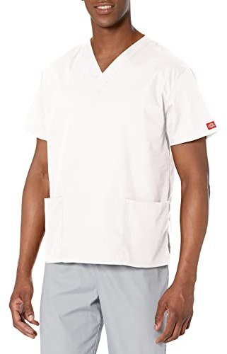 Dickies Men's signature medical scrubs shirts, White, L UK