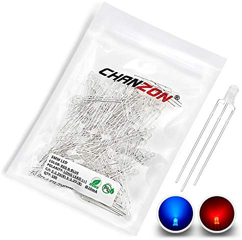 CHANZON 100 pezzi 3mm LED rossi e blu diffusi Luci a diodi Anodo comune (smerigliato rotondo bicolore) Lampadine a luce intensa Lampade Componenti elettronici Indicatore Diodi a emissione luminosa