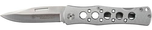 Smith & Wesson Erwachsene Messer Taschenmesser Aluminium-Griffschalen Länge geöffnet: 20.4 cm, Silber, 21 cm