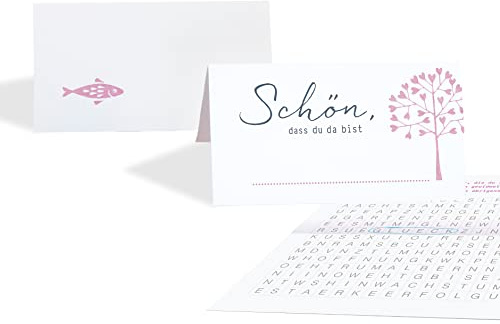 15 Tischkarten Set Platzkarten Taufe HERZBAUM ROSA mit SPIEL innenseitig, Tischkärtchen zum beschriften, Namenskarten, Taufe, Kommunion, Erstkommunion, Firmung, Jubiläum Geburtstag