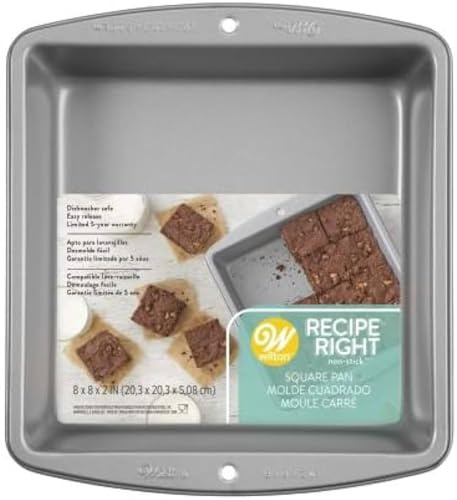 Wilton Quadratische Kuchenform, Recipe Right, antihaftbeschichtet, 20,3 cm (8 Zoll), Steel, Grey, 2105-956