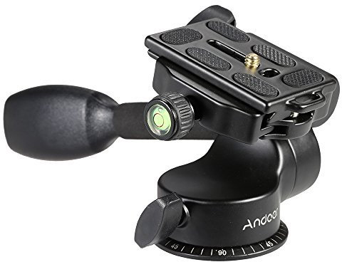 Andoer 3-Way Fluid Head with Quick Release Plate, 360° Rotation Camera Tripod Handle Ball Head for Canon Nikon Sony DSLR Camer, Max. Load 6Kg/13.2Lb