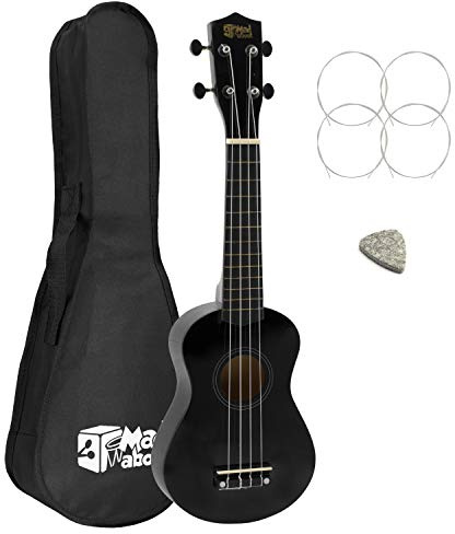 Mad About SU8-LH-BK Sopran-Ukulele für Linkshänder - Schwarz - mit Tasche, Filzpick, Ersatzsaiten | SU8 Linkshänder‑Ukulele mit Tasche, Filzplektrum & Ersatzsaiten, ideal für Schulen & Anfänger