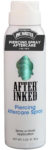After Inked Piercing Aftercare Spray - Saline Solution Spray for Ear, Nose, Belly Button, and Skin Piercings - Fine Mist or Soak Application for Cleansing. Moisturizing and Optimal Care (3 oz)