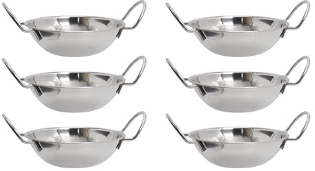 Buckingham Serving Balti Dish Pack of 6 Indian Curry Serving Karahi Dishes Stainless Steel Balti Bowl for Home Kitchen & Restaurants 15 Cm