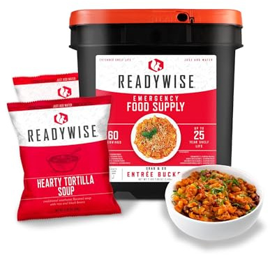 ReadyWise, 60 Portionen, Notration, Mittag- und Abendessen, Grab & Go Eimer, 13 Rezepte, Gefriergetrocknet, Langlebige Lebensmittelversorgung, Bis Zu 25 Jahre Haltbarkeit, 7 Tage für 1 Person