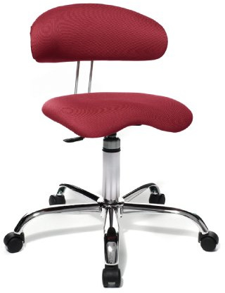 TOPSTAR Sitness 40, Fitnesshocker, Arbeitshocker, Rollhocker mit Rückenunterstützung, 3-Dimensional bewegliche Sitzfläche, Stoffbezug Rot | Made in Germany | Ergonomisch | Bürohocker, Rollhocker | höhenverstellbar | Geprüfte Sicherheit nach GS-Intertek