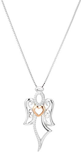 Amazon Essentials Two-Tone Sterling Silver and Rose 18K Gold Over Sterling Silver Angel with Heart Pendant Necklace, 18, (previously Amazon Collection)