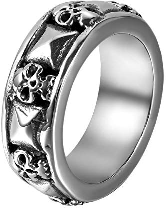 JewelryWe Schmuck Herren-Ring, Gotik Totenkopf Schädel Pyramide, Edelstahl, Schwarz Silber