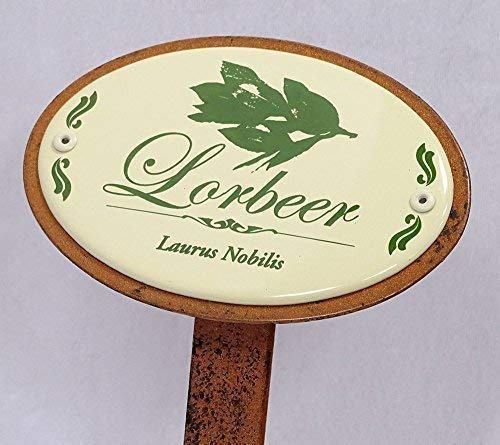 linoows Kräuterschild Kräuterstecker Emaille, Lorbeer, Erdspieß 30 cm