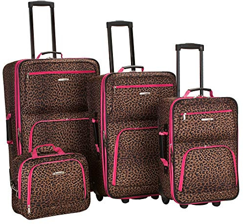 Rockland Jungle Softside - Set di valigie verticali, Rosa leopardato., Taglia unica, Jungle Softside - Set di valigie verticali