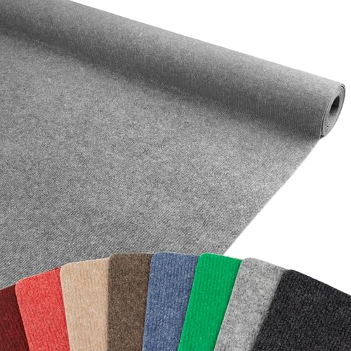 Messeteppich Rips MALTA 200x500 cm Grau – schwer entflammbarer Eventteppich | gerippter Rips Nadelfilz Boden | schalldämmend, rutschfest & leicht zu verlegen | ideal für Messe & Event