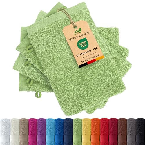 AR Line Arizona 4er Set Waschhandschuhe 15x21 cm – 100% Baumwolle, 500 g/m², weich & saugstark in Farbe: Apfelgrün