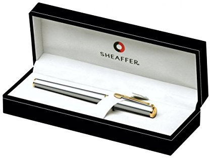 Sheaffer Agio Fountain Pen Brushed Chrome Plate featuring Gold Tone Trim: Fine Nib