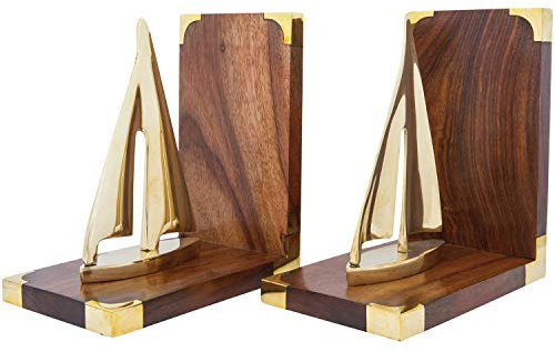 Buchstützen Holz Messing Segelschiff