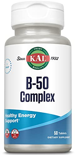 KAL B 50 Complex, B Complex Vitamins for Energy, Metabolism, Red Blood Cell Synthesis and Immune Support, with Vitamin B12, B6, Folic Acid and Other B Vitamins, Vegan, 50 Servings, 50 Tablets