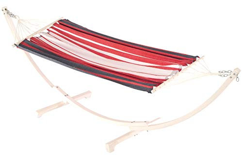 JOBEK Paraty Stabhängematte mit Gestell, weiß/Streifen rot, FSC-Hartholz/JobekCord, 200x140cm