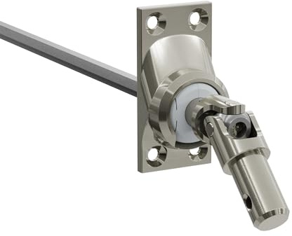 DIWARO.® | Rolladen Gelenklager G046, 45 Grad Umlenkung, Grundplatte 27 x 56 mm mit 4 Befestigungslöcher, Kurbelzapfen Anschluss 11,9 mm, Antrieb zum Rolladengetriebe 6 mm Sechskant