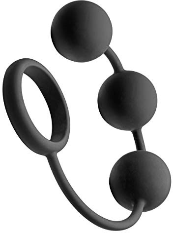 Tom of Finland Black Silicone Cock Ring with 3 Weighted Balls
