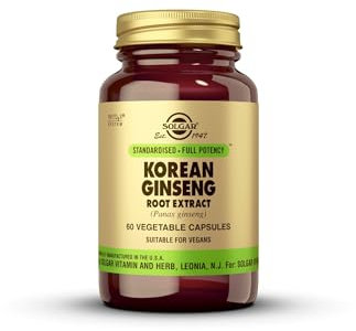 Solgar Korean Ginseng Root Extract Vegetable Capsules - Pack of 60 - Supports Energy and Vitality - for Improved Concentration - Vegan Standard Packaging