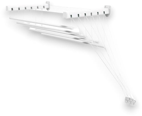 Gimi Lift 160 Stendibiancheria da Parete, Stendino a Soffitto, Saliscendi, Spazio di Stenditura: 9.5 m, Acciaio, Bianco, 160 x 45.5 x 135 cm
