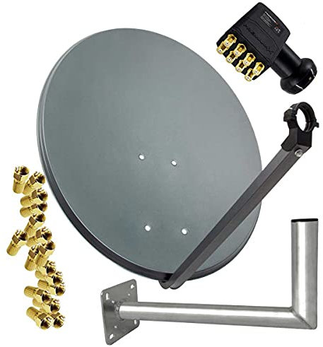 Premium X Satelliten-Komplettanlage 80cm Satellitenantenne Anthrazit Satellitenschüssel SAT Octo LNB 16x F-Stecker Wandhalter 45cm