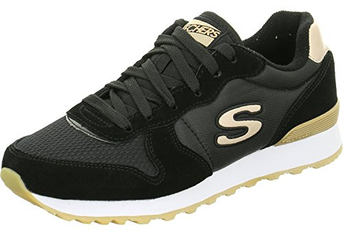 Skechers Women's Og 85 Gold'n Gurl Trainers, Black Suede Nylon Mesh Rose Gold Trim, 6.5 UK