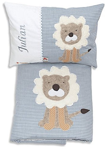 Glückspilz 2 TLG. Set Babykissen und Decke mit Namen I Löwe