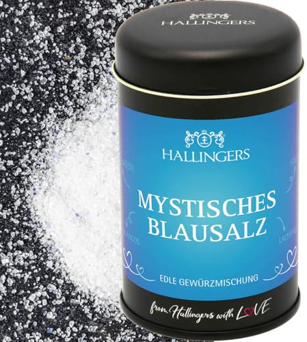 Hallingers Genuss Manufaktur Salz Geschenk - Gourmet-Qualität zum Kochen in edler Geschenk-Dose Mystisches Blau... für Meersfrüchte, Fleisch & Trüffel, Geschenkidee für Frauen Männer