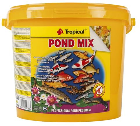 POND MIX 5L / 800g - è una miscela di diversi tipi di mangimi per l'alimentazione quotidiana dei pesci da laghetto.