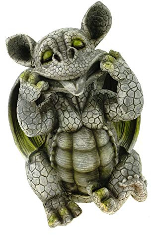 Kremers Schatzkiste Drachenkind streckt Zunge Raus 30cm Drachenfigur Gartenfigur Handbemalt Polyresin Exklusiv Drache Dragon Skulptur Statue lustiges Motiv