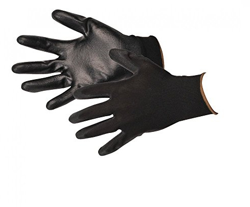 12 PAIRS OF NEW PU BLACK COATED WORK GLOVES PRECISION SIZE 9/LARGE GARDENNING By YBS BRAND