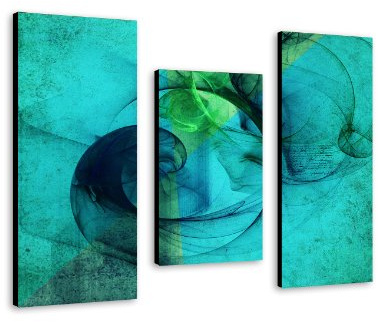 Nautische Träume - Wandbild 100x70cm 3-teiliges Keilrahmenbild (30x70+30x50+30x70cm) abstraktes Wandbild mehrteiliger Kunstdruck im Gemälde-Stil - optisch wie handgemalt - Glatte Oberfläche - Vintage