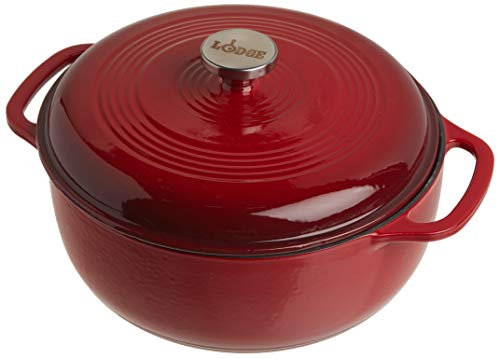 Lodge 5.68 litre / 6 quart Cast Iron/Porcelain Enamel Dutch Oven/Casserole Dish, Red