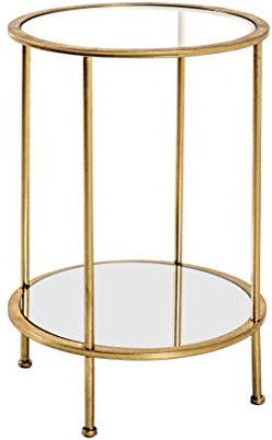 HAKU Möbel Beistelltisch Gold, Metall, Sicherheitsglas, Spiegel - Maße: H 55 cm x Ø 38 cm, Style: Art Deco