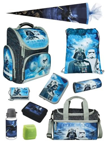 Familando - Schulranzen Set CLOU - 10-teilig mit Schultüte - Star Wars Classic - Ergonomisch, stabil & mit gepolstertem Rücken - 930g leicht - 15L Volumen - Mit Reflektoren - ab 1. Klasse