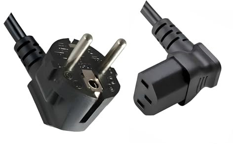 DINIC Stromkabel, Netzkabel CEE 7/7 auf C13 90 Grad abgewinkelt, 3-polig, VDE (1,80m, unten gewinkelt, schwarz)