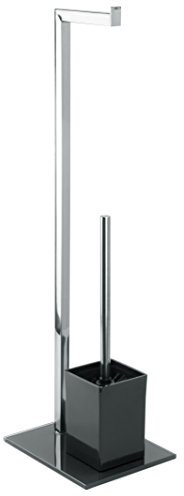 MSV Stand WC Garnitur aus Edelstahl und Glas mit herausnehmbaren Innenbehälter für die WC Bürste Schwarz