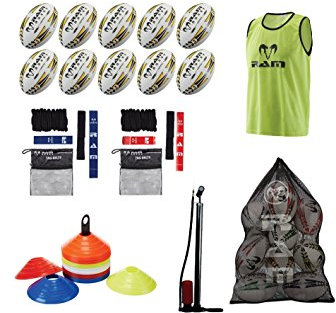 Ram Rugby Starter Bundle - Balls, Tags, Cones, Bibs, Pump, Bag - Available in three sizes - Senior, Youth, Junior (Senior)