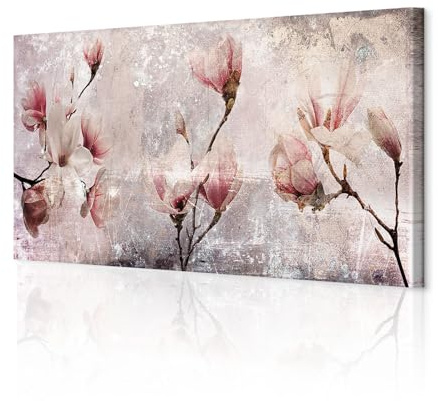 decomonkey Bilder Blumen 120x40 cm 1 Teilig Leinwandbilder Wandbild Natur | Strukturleinwand, Holzkeilrahmen, Bild auf Leinwand, Kunstdruck, Wanddeko, Wohnzimmer, Wanddekoration, Magnolie