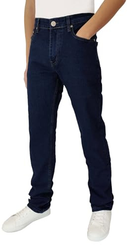 Jeans Uomo 5 Tasche Denim Regular Fit Gamba Dritta Elasticizzato Vita Alta